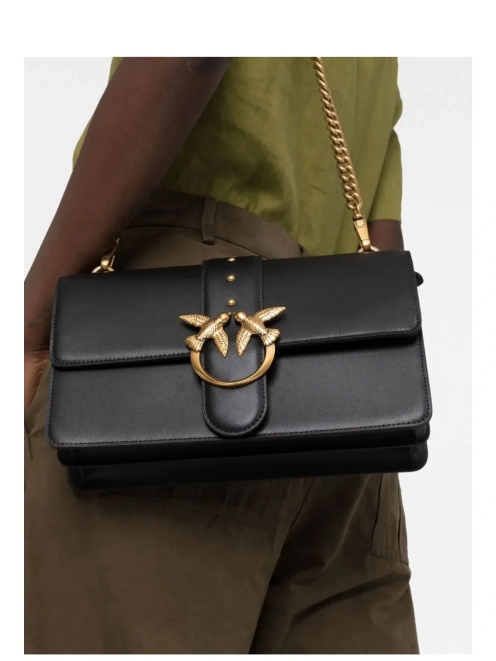 PINKO Love One leather crossbody bag Leather with Gold Bird Ring